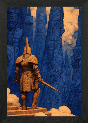 Ritter in Rüstung auf Steinstufen gerahmtes Wandbild Poster Leinwanddruck Bild