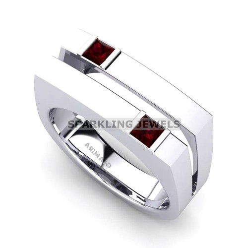 Garnet Square Cut Gemstone With 925 Sterling Silver Ring For Men #D94 - Picture 5 of 8