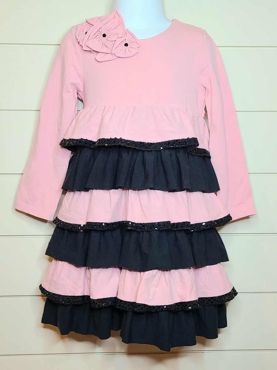 EUC Isabella & Chloe Boutique Ruffle Sequin Knit Christmas Pink Black Dress  3T | eBay