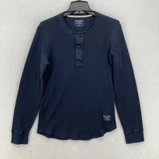 Y2K Abercrombie & Fitch Henley Long Sleeve Shirt Mens S Blue Waffle Knit Thermal