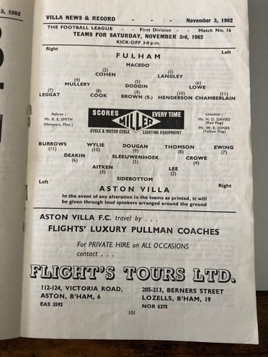 Aston Villa HOME & AWAY 1958/59 1959/60 1960/61 1961/62 1962/63 League & Cup - Picture 100 of 105