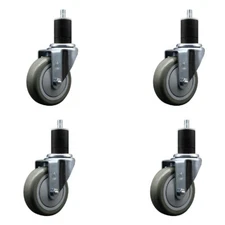 4 Inch SS Gray Poly Wheel Swivel 1-3/4 Inch Expanding Stem Caster Set SCC