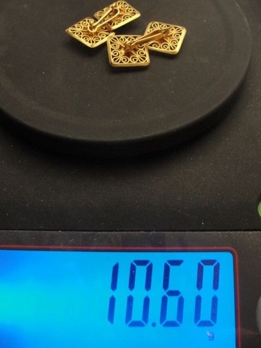 EINZIGARTIGE signierte 21K Nachlass Goldnugget Doppel Manschettenknöpfe mit filigranem Bandsockel - Bild 11 von 11