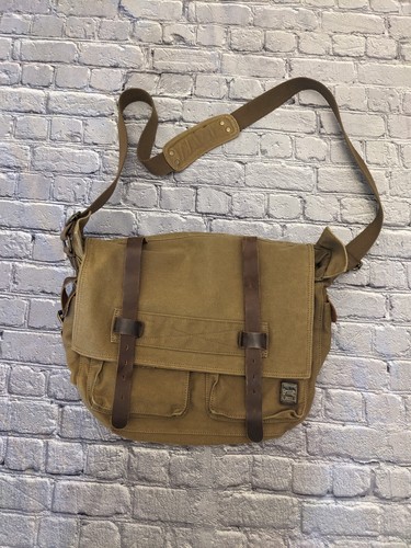 Berchirly Green Brown Canvas Messenger Bag Missing Front Buckle Still Zips Close