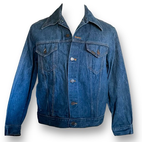 Vintage 70s Sears Western Wear Mens Jean Jacket Sz Medium LG Blue Denim Trucker - Picture 2 of 15