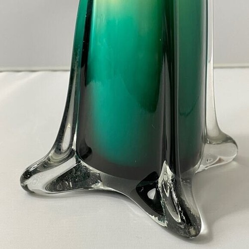 Hand Blown Jack In The Pulpit Calla Lily Art Glass Vase 15.5" Ombre Yellow Teal - Imagen 2 de 12