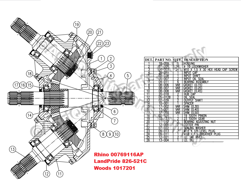 Land Pride Flex Wing RC4715, RC5615 Divider Gearbox 1000RPM