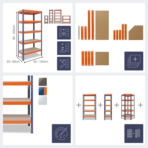 shelfplaza PRO Metallregal Schwerlastregal blau-orange, 200 cm hoch, 21 Variante - Bild 5 von 8
