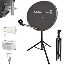 ZEHNDER Camping SAT Anlage 60cm Schüssel Spiegel Dreibein Stativ Stahl LNB grau
