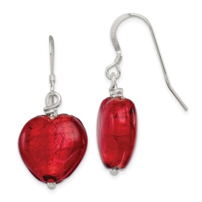 925 Sterling Silber rote Murano Glas Herz Ohrhänger; Damen & Herren