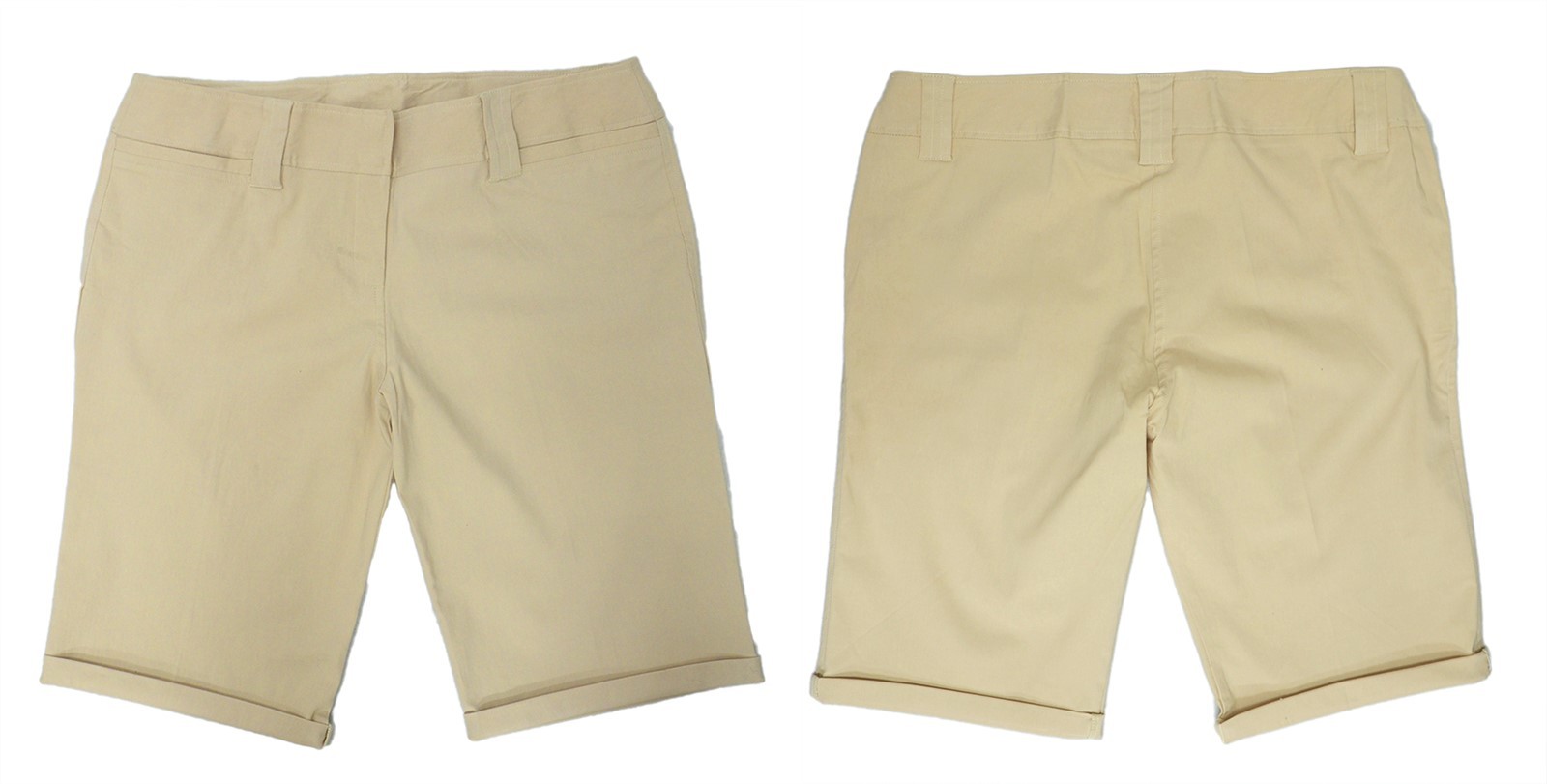 Womens New Beige Taupe Knee Length Turn Up Shorts Wide Belt Loops Plus