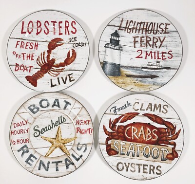 Casa Moda Driftwood Nautical Beach Seafood 8.25'' Plates Set of 4 Discontinued