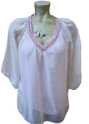 Elena Baldi Italy Pink Silk Top Blouse w/ Lining - Crocheted Neckline - Sz S