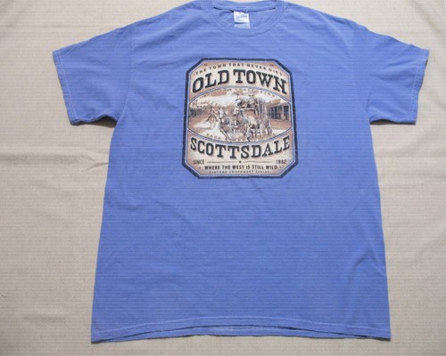 Gildan Old Town Scottsdale T-Shirt Men's Large Blue Western Collection Old West
