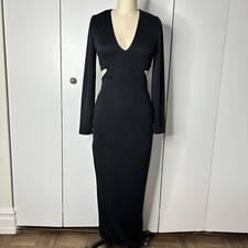 Express Bodycon Maxi Dress L/S Cut Out V-Neck Glitter Black Formal Party Size  2
