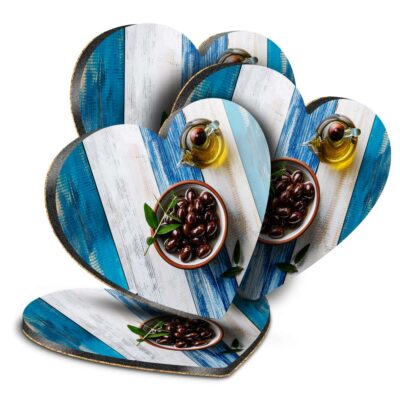 4x Herz MDF Untersetzer - Kalamata Oliven Olivenöl Griechische Lebensmittel #21747