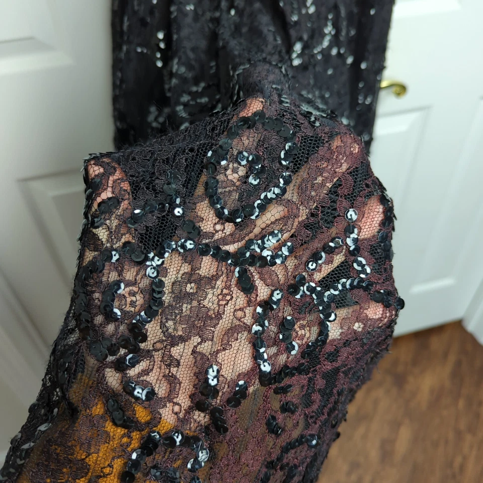 De Colección Jessica McClintock Halter y Espalda Baja Vestido Terciopelo Lentejuelas Encaje Falda Talla 12 Foto 4 de 4