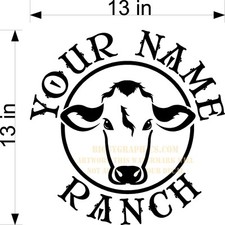 CUSTOM VINYL DECAL YOUR NAME RANCH FARM COW HEAD WITH NO HORNS