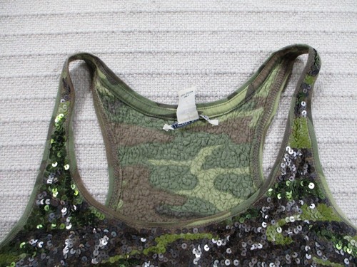 Lucky Brand Womens Shirt 4 Medium Green Camouflage Sequin Tank Sleeveless Cotton - Picture 2 of 10