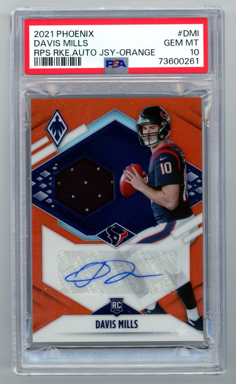 Davis Mills Panini Phoenix Rps Rookie Auto Jersey #DMI Orange