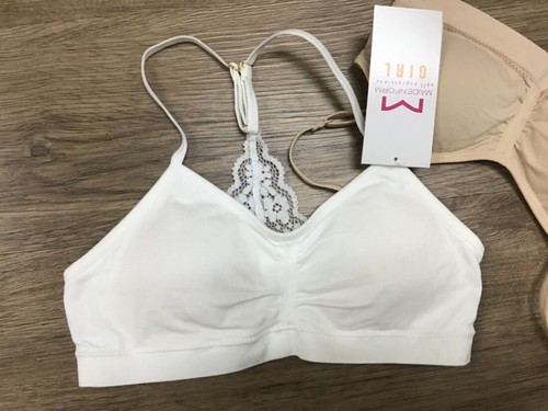 Maidenform Girls' 2pk Seamfree Lace Back Padded Crop Bras White/Nude Size M - Picture 4 of 9