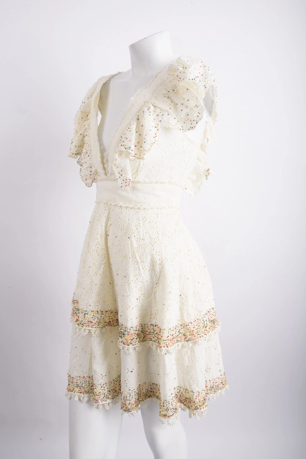 OFF WHITE Abito da donna Farm Rio con toppa occhielli XS bianco sporco manica corta nuovo con etichette