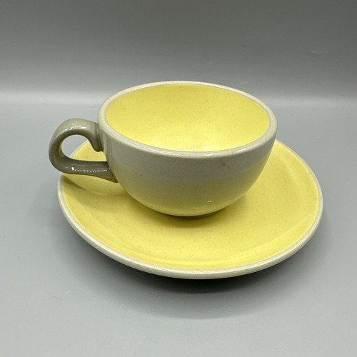 Vintage Harkerware Golden Dawn Cup Saucer Set Yellow Gray Mid Century Modern - Picture 14 of 14