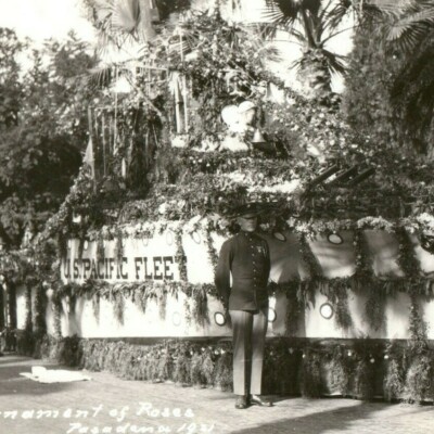 1921 Tournament of Roses Parade Float Pasadena CA U.S. Pacific Fleet Navy RPPC