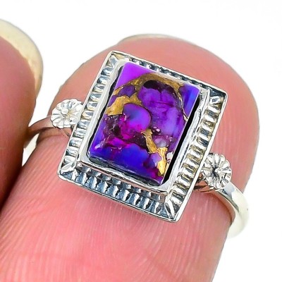 Kupfer Lila Türkis Stein Statement Ring Schmuck 925 Sterling Silber US 5,5