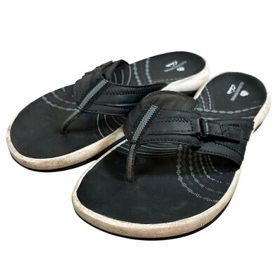 Clarks Cloudsteppers Breeze Sea Sandal Women's Size 9  Black Comfy Thong Slide