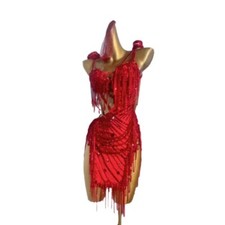 Latin Dance Stage Women's High-end Red Hollow Suspender Samba Rhinestone Dress