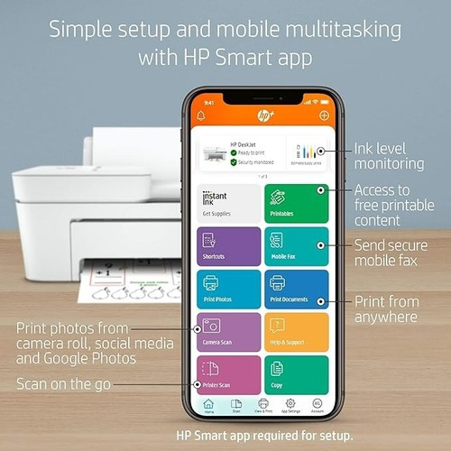 Hewlett Packard DeskJet Plus 4155 Wireless All-in-One Printer/Copier/Scanner 3XV - Bild 3 von 9