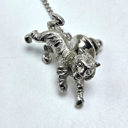 Men's Tie Tac Tiger Tie Accessories Silver Tone Figural Statement Fashion VTG