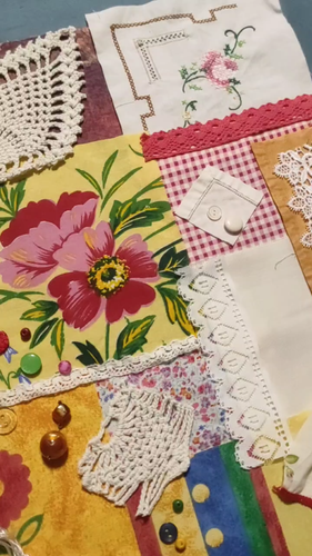 Slow stitch junk journal kit Embroidery Vintage fabric Lace Sewing and Craft #28 - Video 1 of 1