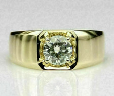 14k Yellow Gold 2.00CT Lab Grown Diamond Men's Solitaire Ring Round Cut EF/VVS