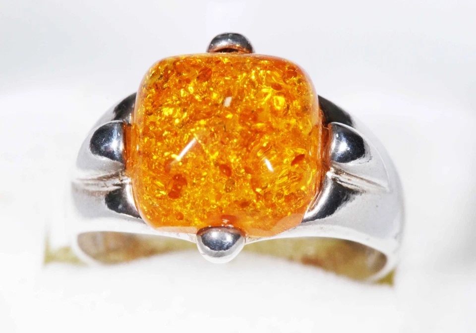 --- Bague en Argent 925/1000ème et Ambre - Photo 1/1
