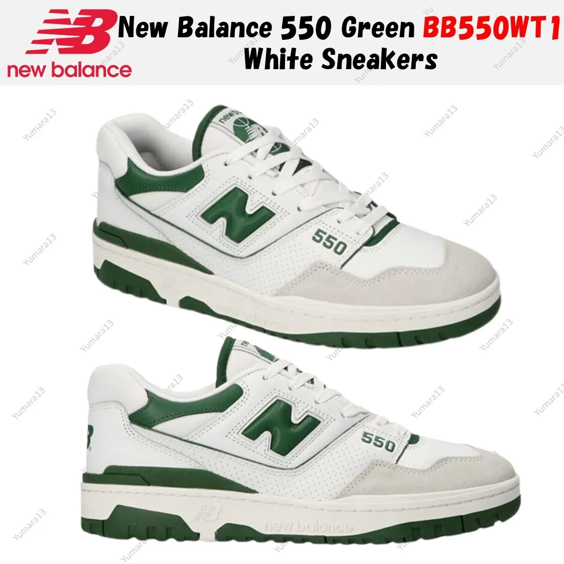 New Balance 550 Green BB550WT1 White Sneakers Size US 4-14 Brand New