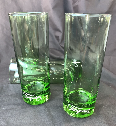 4- VTG Green Tanqueray Highball Barware Glasses 6 1/4 x 2.5 Retired Heavey Botto - Picture 4 of 10