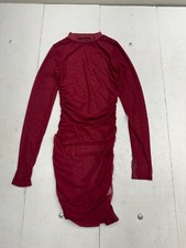 Shein Red Sheer Long Sleeve Side Scrunch Dress Womens Size Small