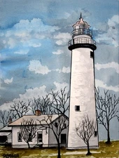 Point aux Barques lighthouses lighthouse watercolor painting art print nautical