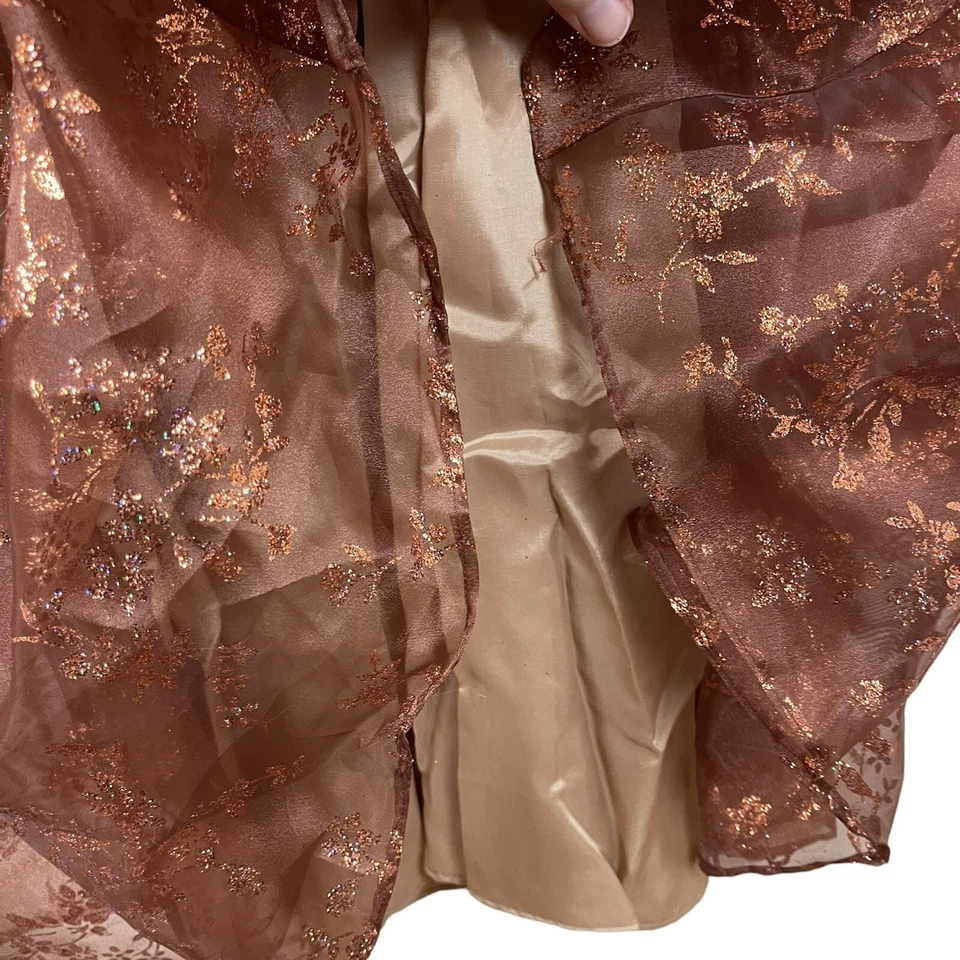 Vtg Zum Zum Niki Livas Bronze Floral Tulle Glitter Halter Dress Prom Princess - Image 4 of 4