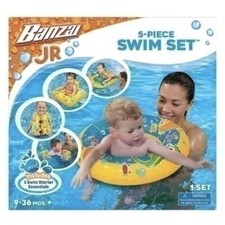 Banzai Jr. 5-Piece Swim Set Float,Vest, Kick Board,Ring, 2 Arm Bands NEW