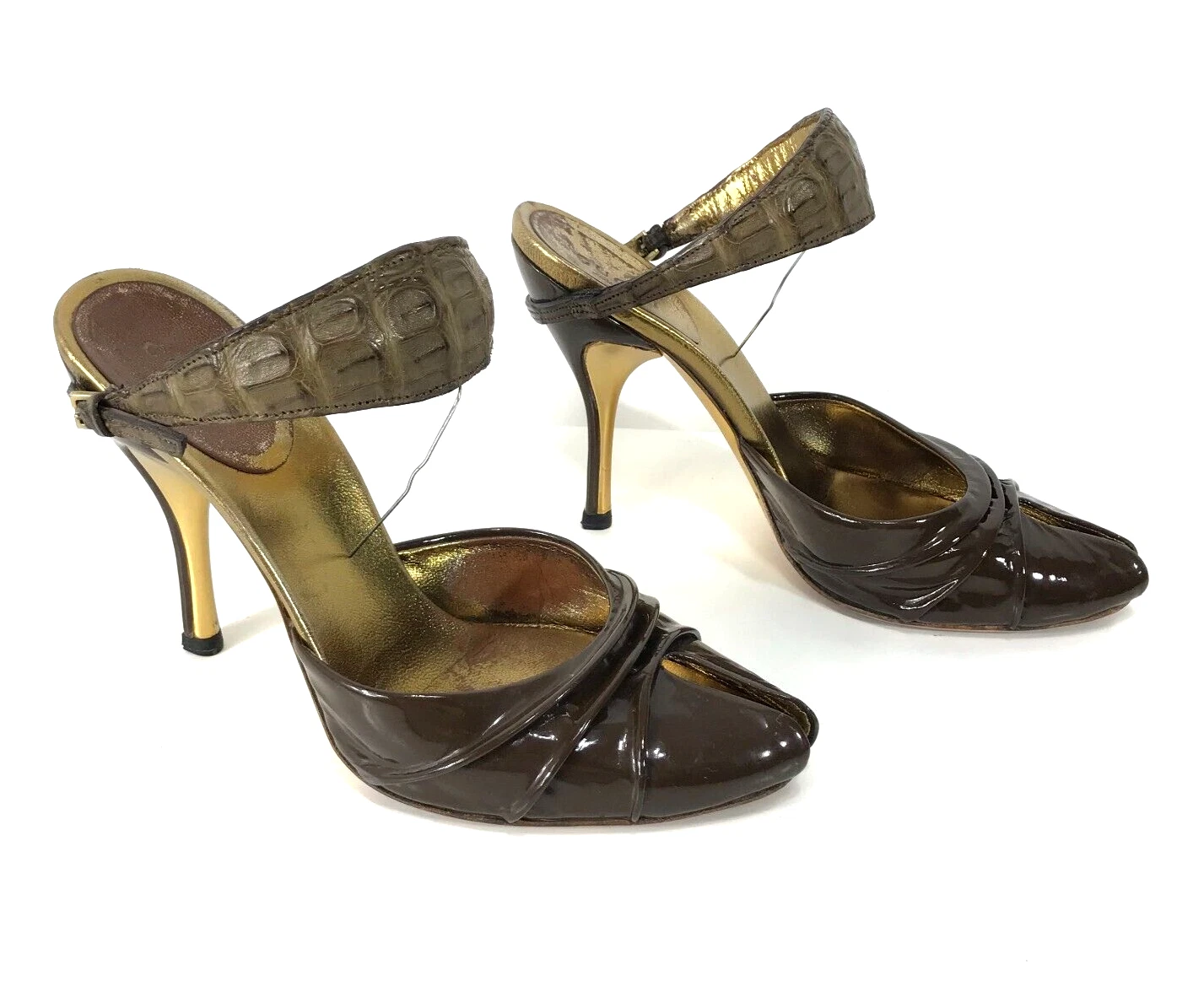 Chaussures Gucci vintage femme 5,5 6 36 C marron talons cuir verni autruche créateur