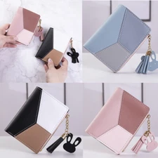 Women Splicing Block Cute Wallet Coin Bag Case Leather Simple Bifold Small Purse