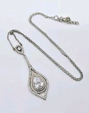 Crystal Pendant Necklace Silver Tone 18 in Elegant Prom Wedding Pageant 20 in