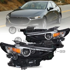 For 2019-2021 Mazda 3 LED Clear Black OEM W/O AFS Headlights Assembly Left+Right