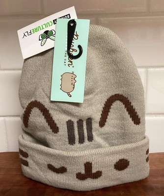 Pusheen The Cat Culturefly Tan Beanie Hat Cuffed Knit Face Cap NWT One Size
