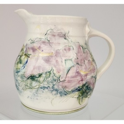 Studio Pottery Floral Pitcher Signed 1986 Cream Lavender Pink Excellent 6in