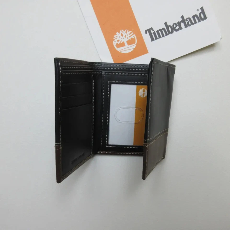 Timberland Leather Wallet Black Brown Slim Folded Design for Men RFID Blocking - Image 2 of 4