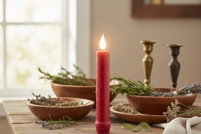 Primitive Rustic 6.25'' Red Colored LED Taper Candle w/ Timer